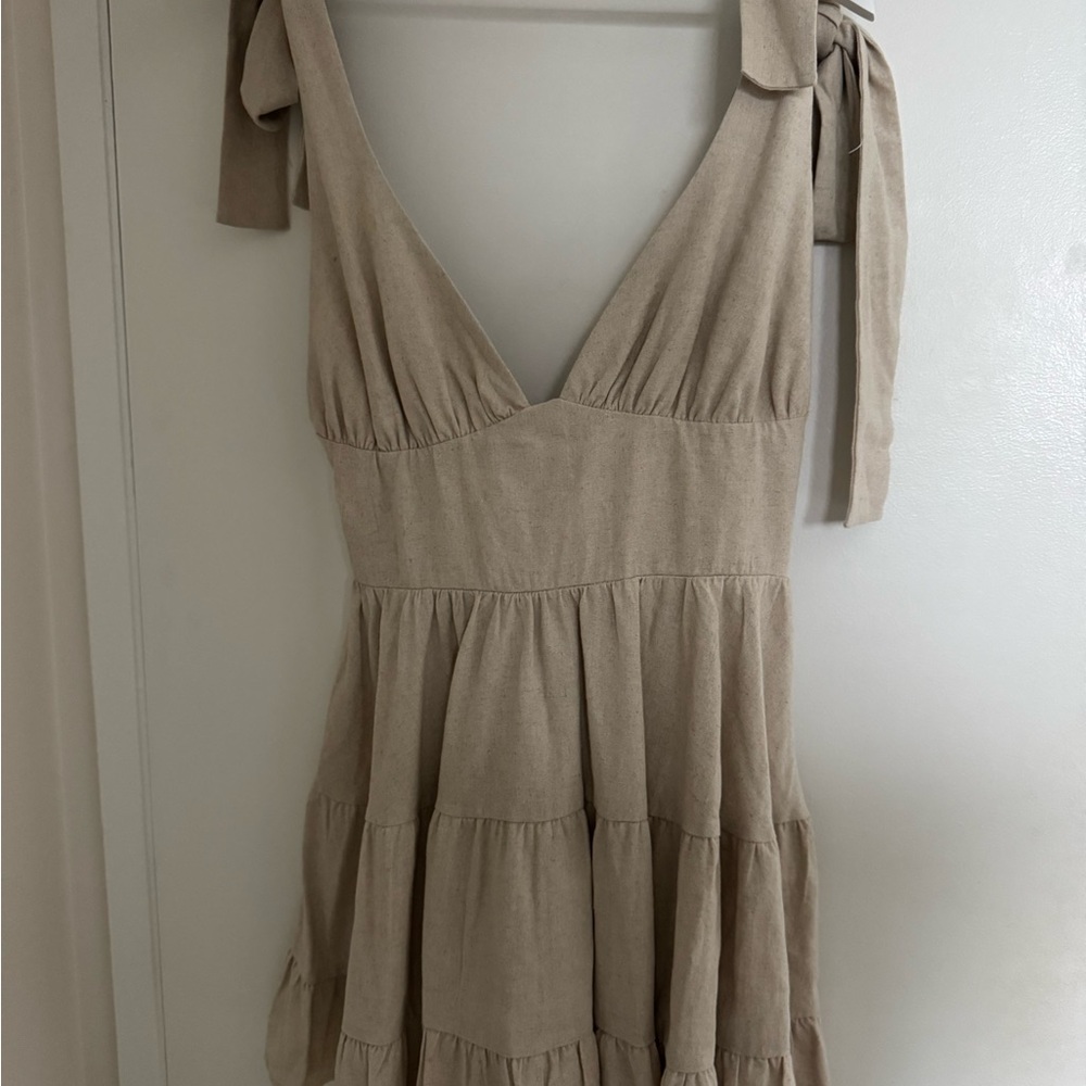 Meshki Beige Tiered Mini Dress